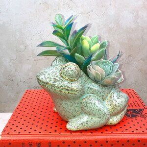 Speckled Ceramic Frog Planter Artificial Succulents